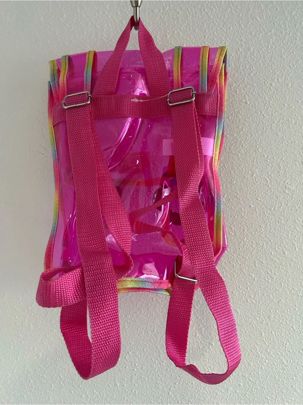 Cat & Jack Hot Pink Clear Kids Backpack with Rainbow Trim